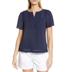 Caslon Eyelet Mixed Media Cotton Top In Navy Peacoat